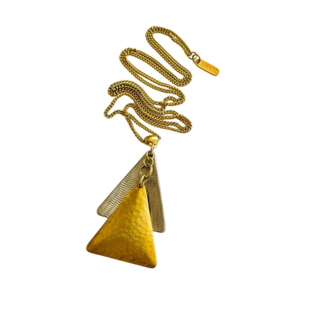 Solo Orly Modernist chain‎ two tone gold silver hammered Necklace Statement 32"